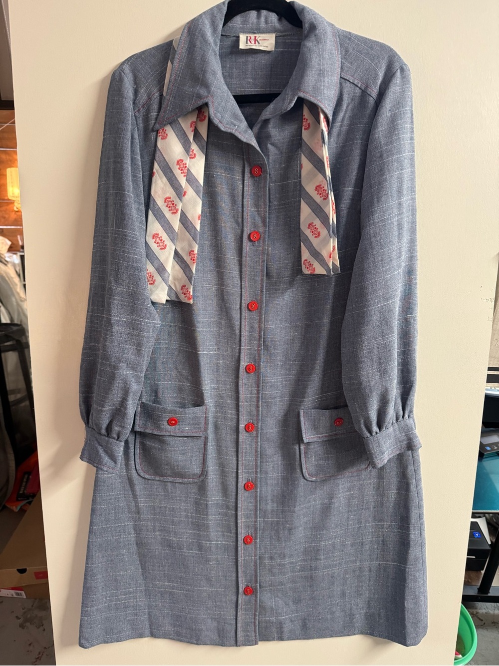 RK Blue Button-Front Long Blazer Dress, Vintage Sizing-read measurements